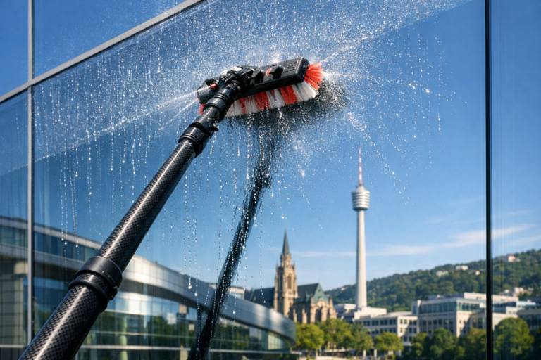 Professionelle Glasreinigung in Stuttgart für maximale Lichtausbeute und Werterhalt. Durch den Einsatz von entmineralisiertem Reinwasser (Osmose-Verfahren) garantieren wir eine rückstandslose Trocknung ohne chemische Schleier an Ihrer Fassade.