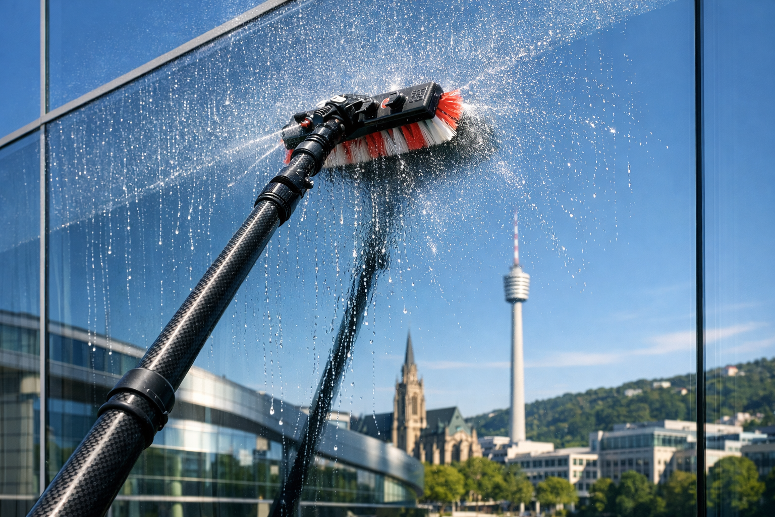 Professionelle Glasreinigung in Stuttgart für maximale Lichtausbeute und Werterhalt. Durch den Einsatz von entmineralisiertem Reinwasser (Osmose-Verfahren) garantieren wir eine rückstandslose Trocknung ohne chemische Schleier an Ihrer Fassade.